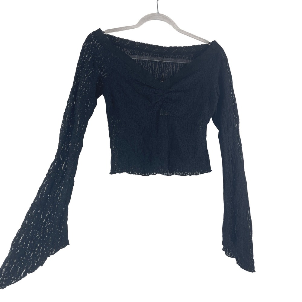 Silence + Noise Black Lace Off Shoulder Long Sleeve Top Size M Whimsigothoth Y2K
